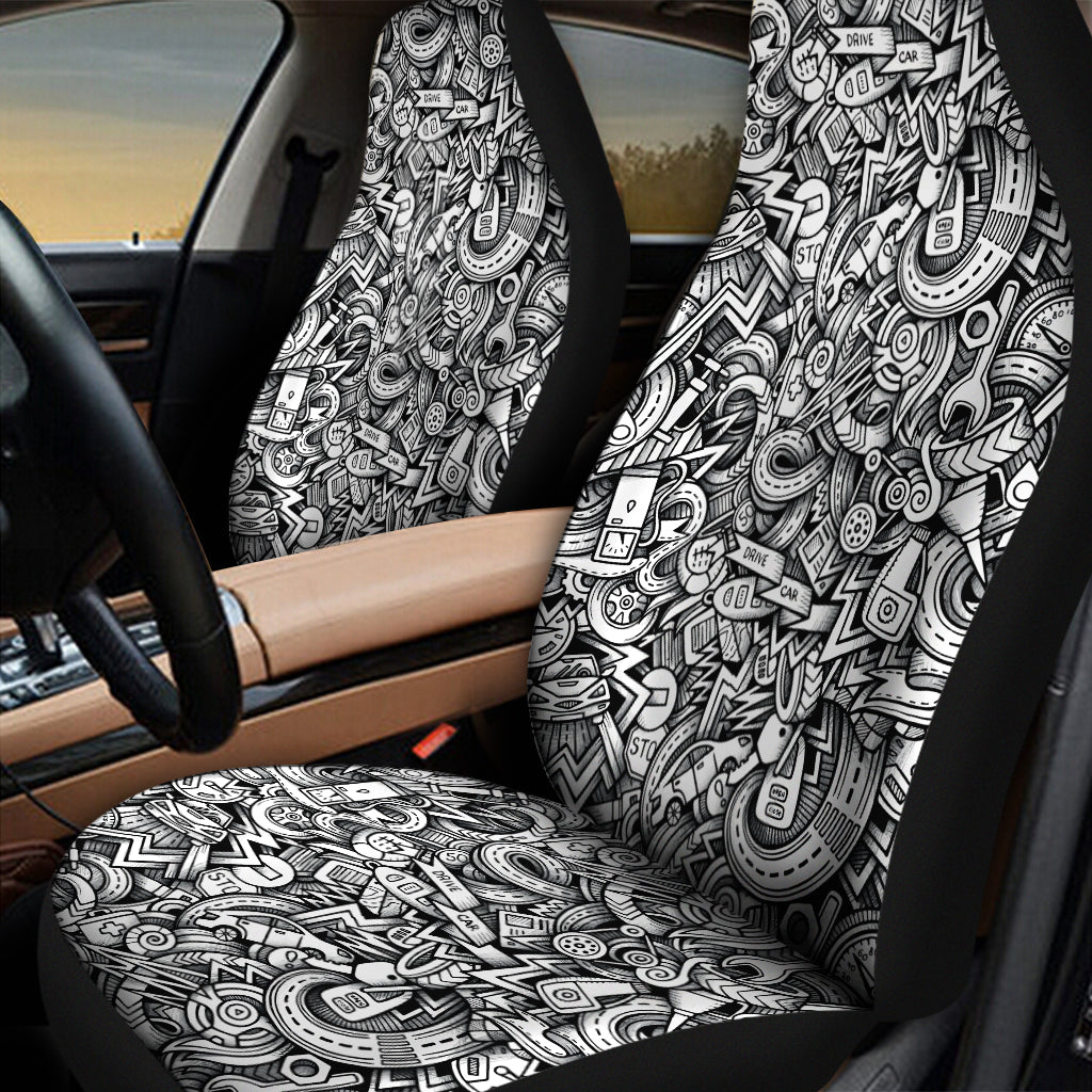 Cartoon Mechanic Pattern Print Universal Fit Car Seat Covers