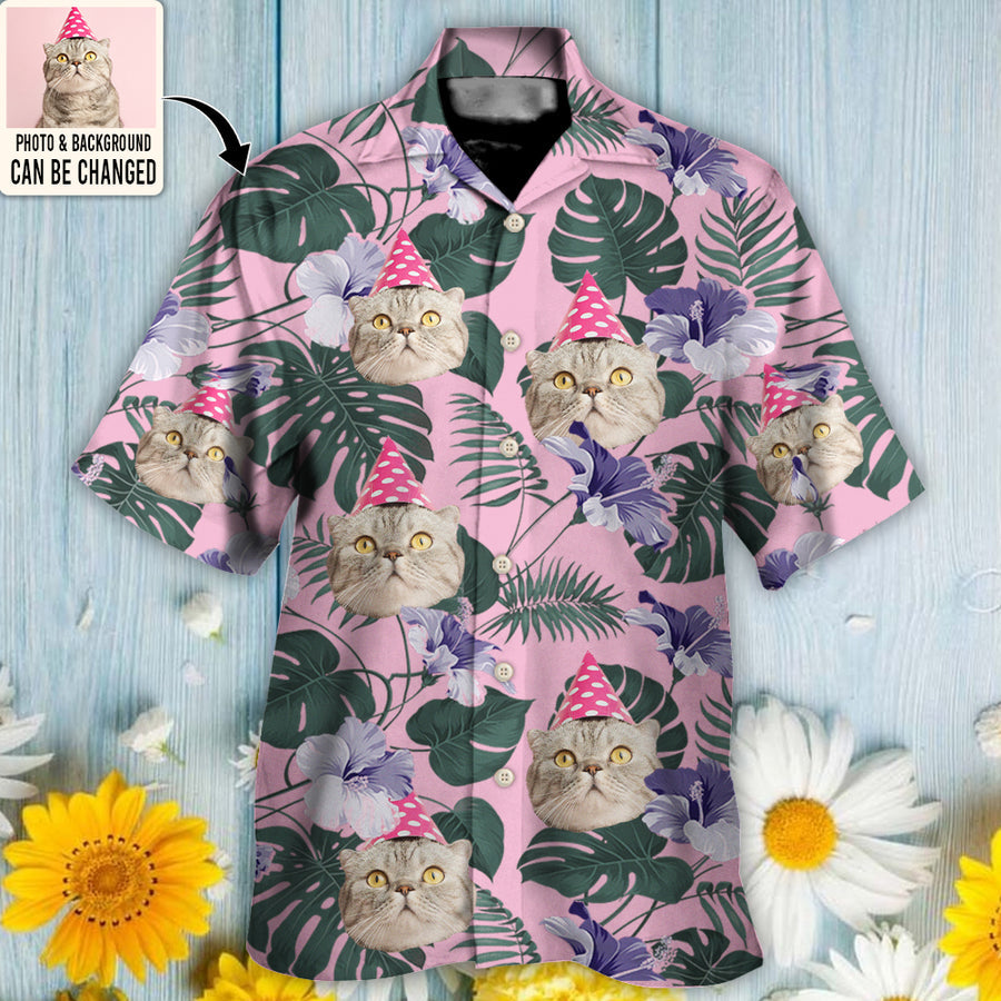 Cat You Want Tropical Custom Photo Multicolor Hawaiian Shirt/ Floral Pattern Hawaiian Shirt for Men Women/ Cat Lover