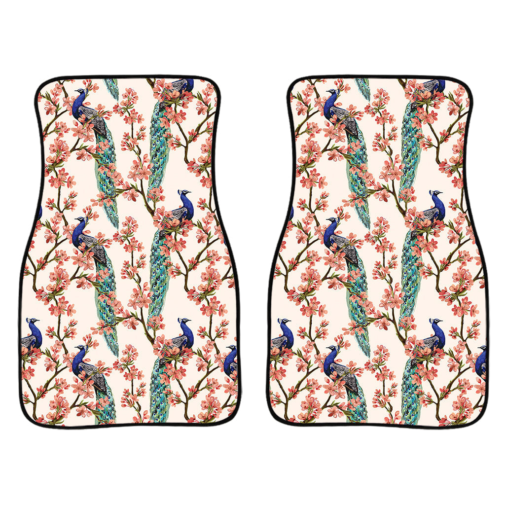Cherry Blossom Peacock Print Front And Back Car Floor Mats/ Front Car Mat