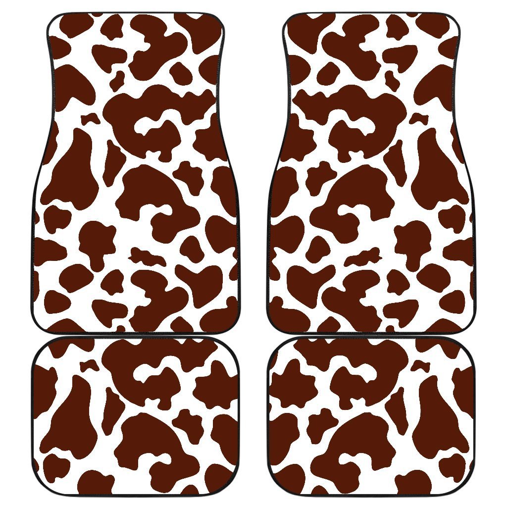 Chocolate Brown And White Cow Print Front And Back Car Floor Mats/ Front Car Mat
