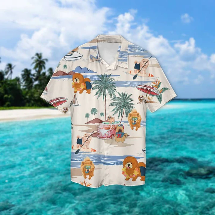 Chow Chow Summer Beach Hawaiian Shirt/ Hawaiian Shirts for Men Short Sleeve Aloha Beach Shirt