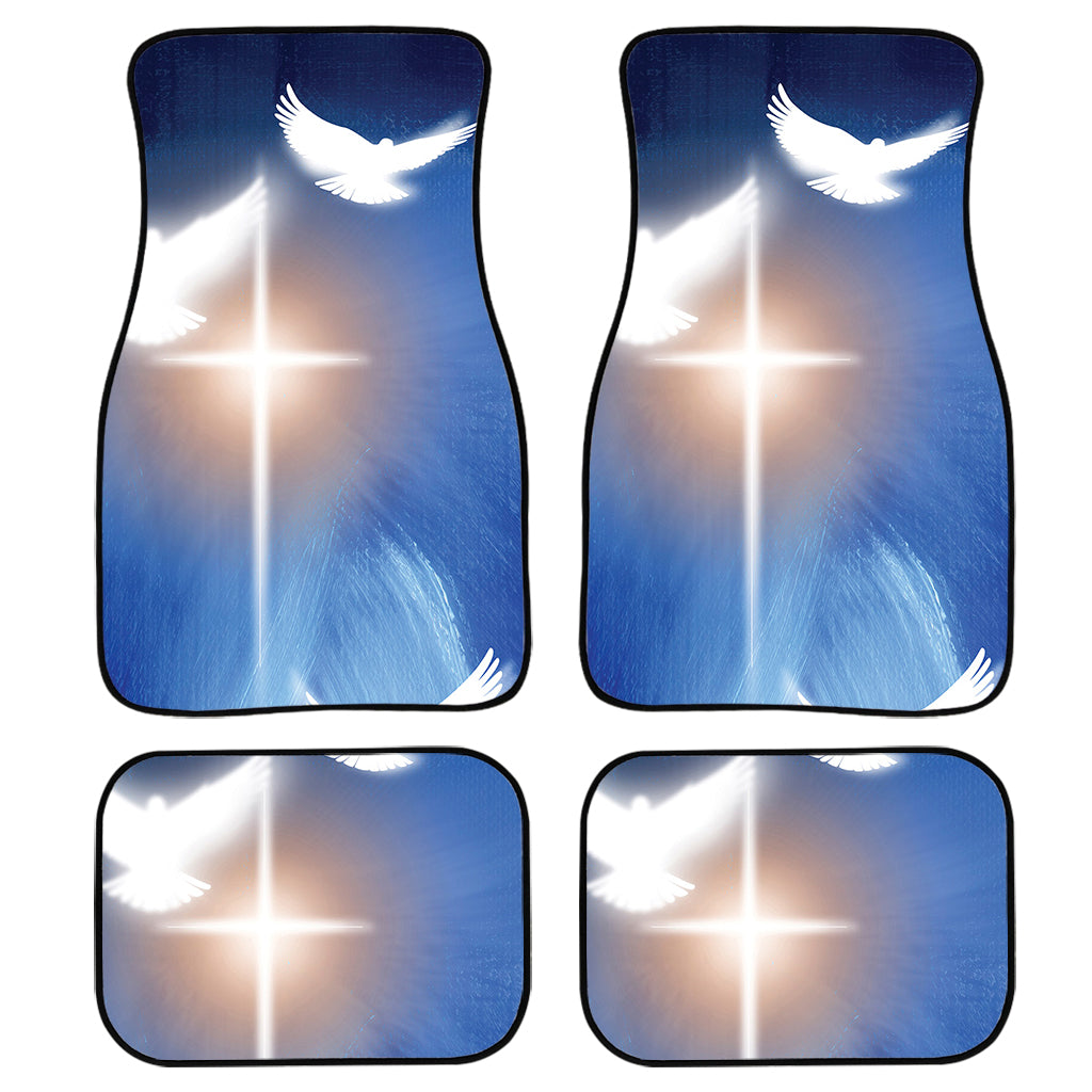 Christian Cross And White Doves Print Front And Back Car Floor Mats/ Front Car Mat