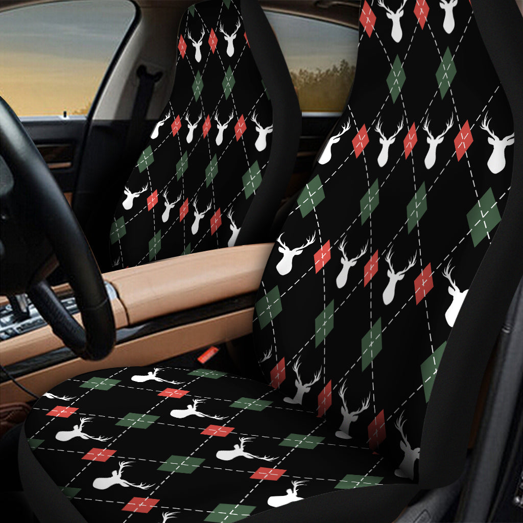 Christmas Deer Argyle Pattern Print Universal Fit Car Seat Covers