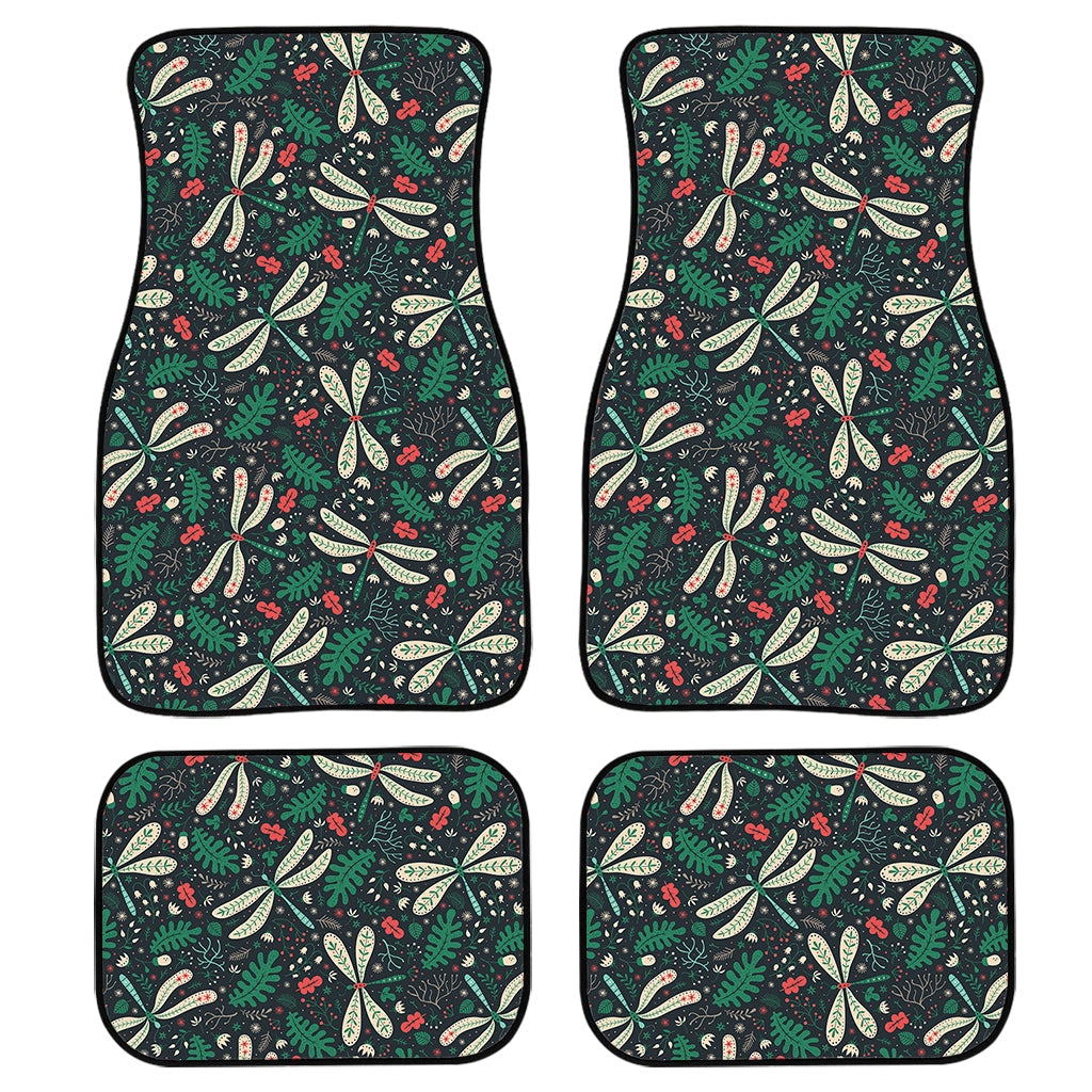 Christmas Floral Dragonfly Pattern Print Front And Back Car Floor Mats/ Front Car Mat
