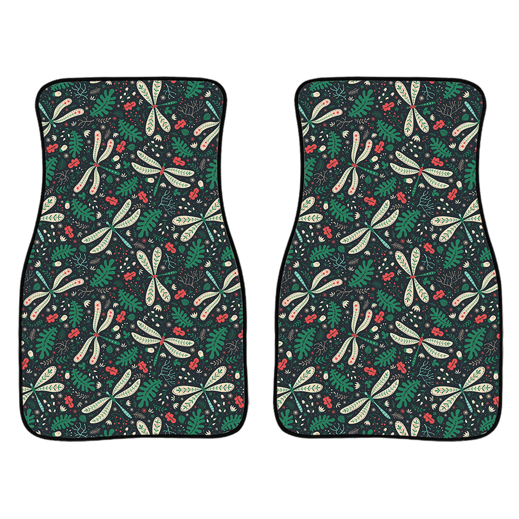 Christmas Floral Dragonfly Pattern Print Front And Back Car Floor Mats/ Front Car Mat