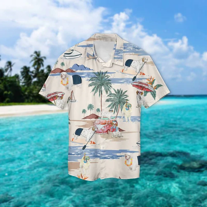 Clumber Spaniel Summer Beach Hawaiian Shirt/ Hawaiian Shirts for Men Short Sleeve Aloha Beach Shirt