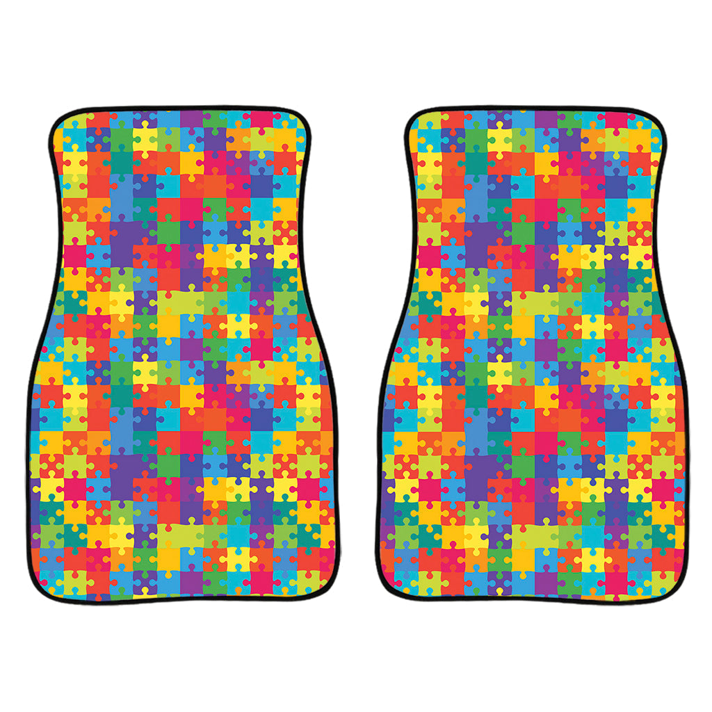 Colorful Autism Awareness Jigsaw Print Front And Back Car Floor Mats/ Front Car Mat