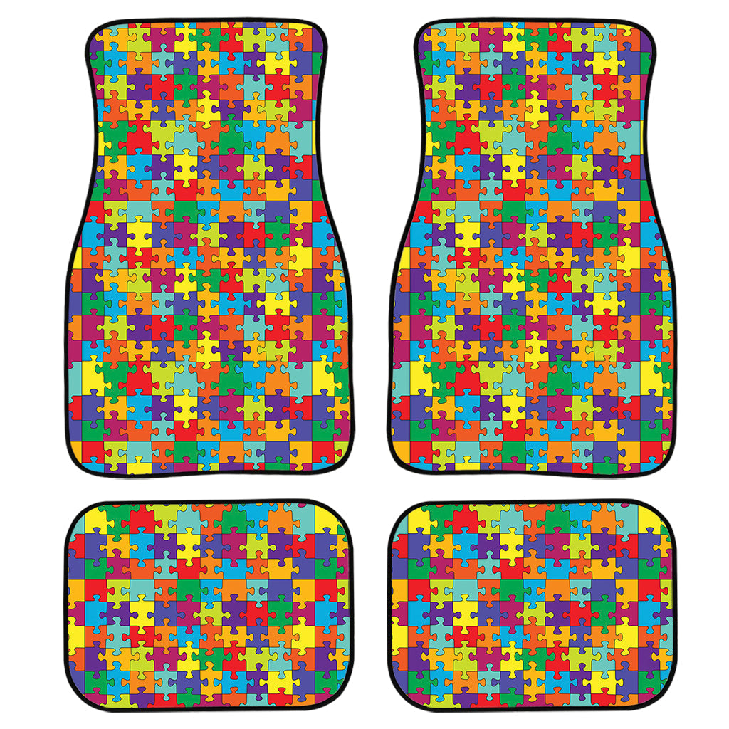 Colorful Autism Awareness Puzzle Print Front And Back Car Floor Mats/ Front Car Mat