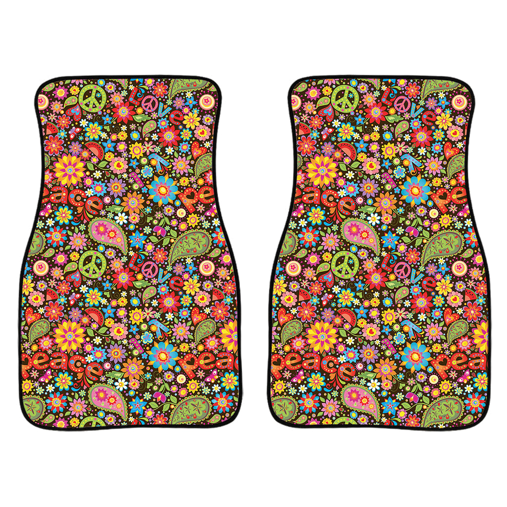 Colorful Hippie Peace Symbols Print Front And Back Car Floor Mats/ Front Car Mat