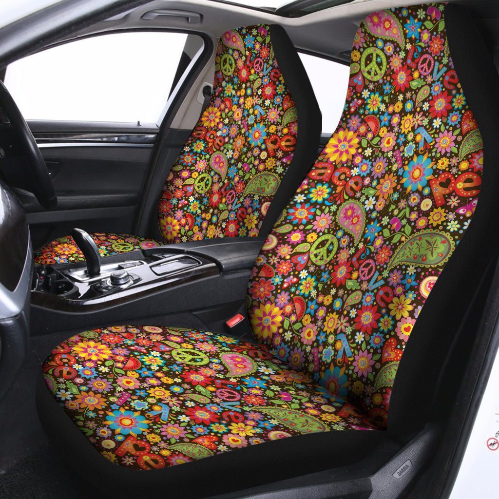 Colorful Hippie Peace Symbols Print Universal Fit Car Seat Covers