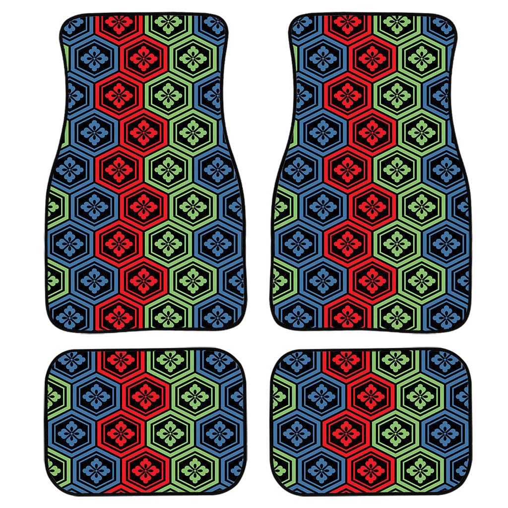 Colorful Japanese Flower Pattern Print Front And Back Car Floor Mats/ Front Car Mat