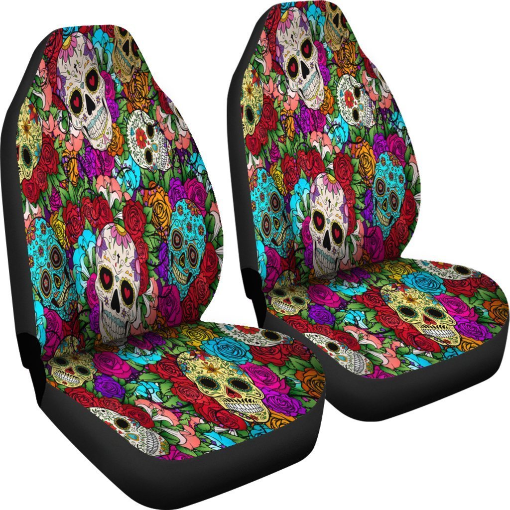 Colorful Sugar Skull Universal Fit Car Seat Covers