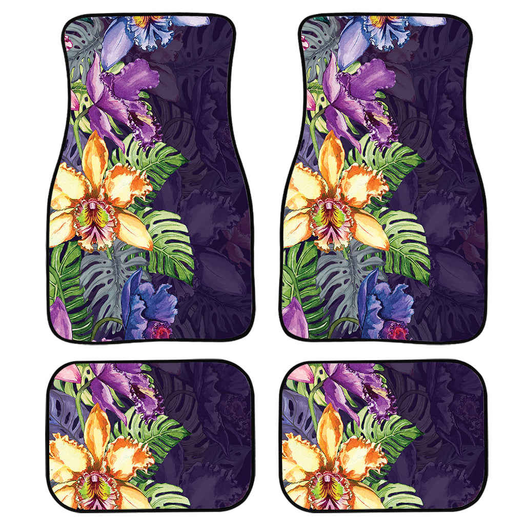 Colorful Watercolor Cattleya Print Front And Back Car Floor Mats/ Front Car Mat
