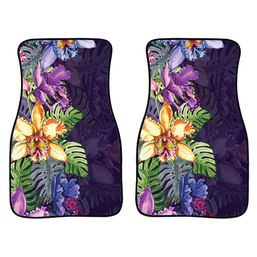 Colorful Watercolor Cattleya Print Front And Back Car Floor Mats/ Front Car Mat