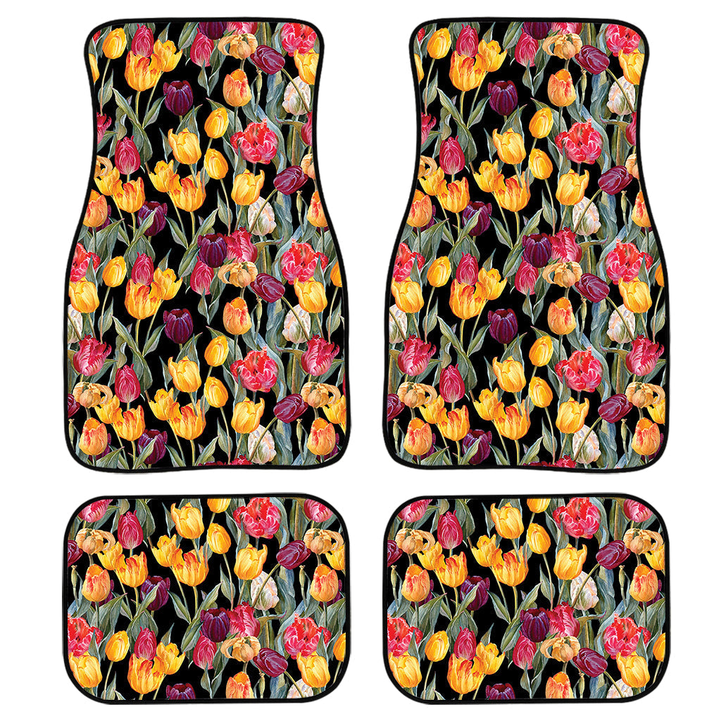 Colorful Watercolor Tulip Pattern Print Front And Back Car Floor Mats/ Front Car Mat