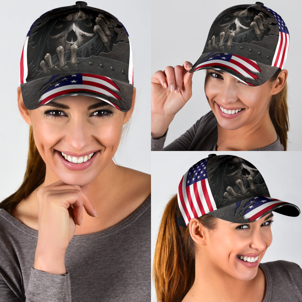 3D All Over Printed Skull Cap Hat With American Flag Pattern Baseball Skull Cap