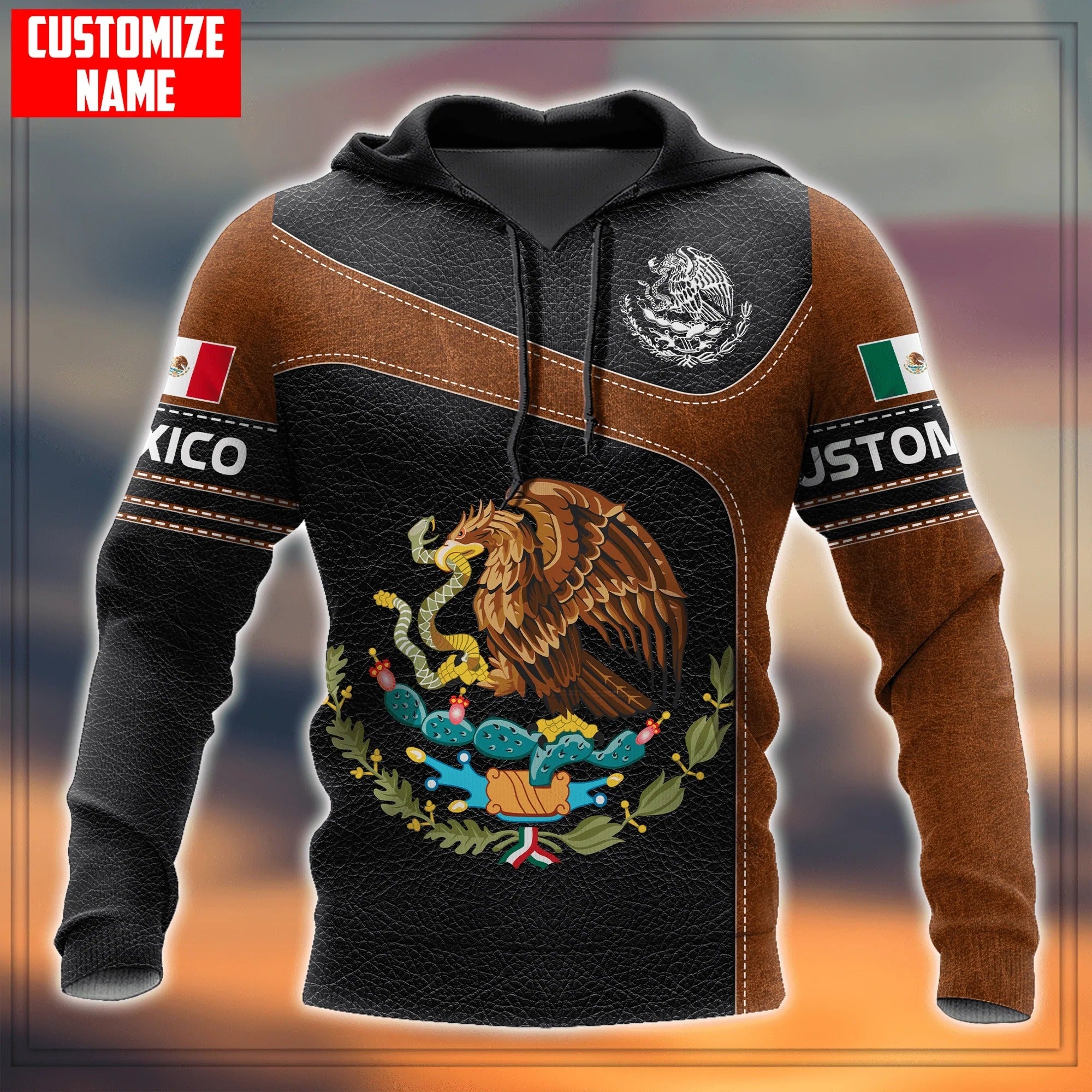 Personal With Name Mexicano Hoodie Leather Pattern/ Cool Premium Mexico Hoodie