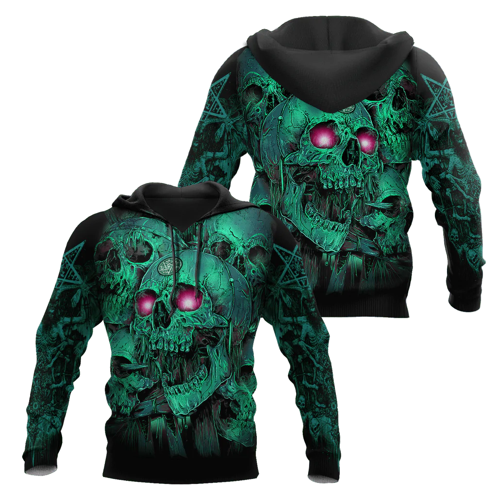 3D All Over Print Green Skull Hoodie/ Halloween Hoodie For Men And Women/ Skull Lover Gifts