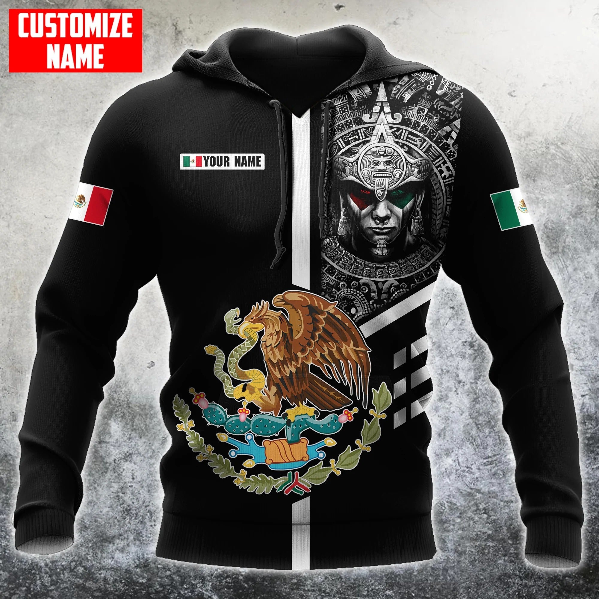 Custom Name Mexico Aztec Warrior Hoodie/ Men''S Mexican Hoodie/ Aztec Warriors Hoodies