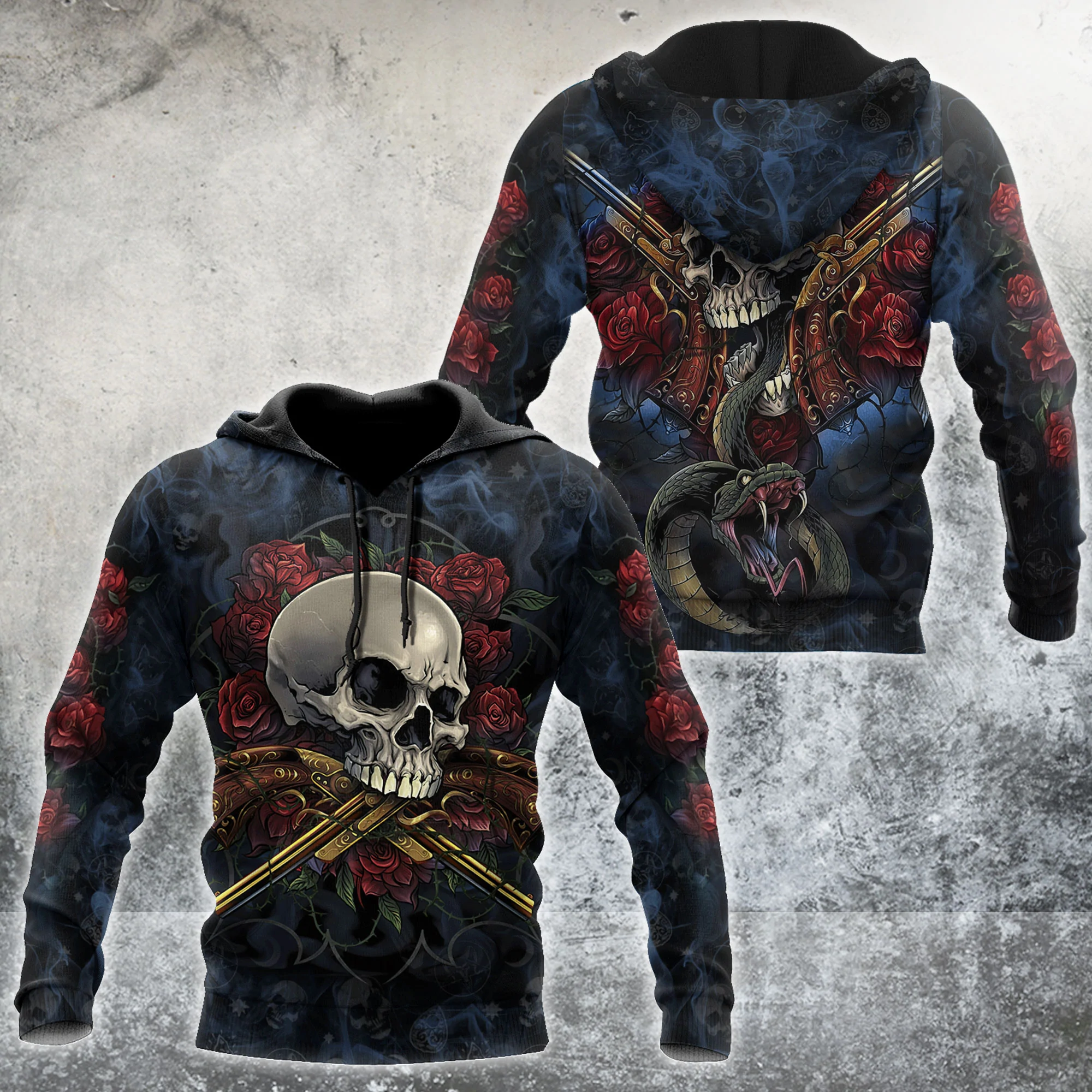 Skull Rose And Bang 3D All Over Printed Hoodie/ Winter Skull Clothing/ Skull Smoke Hoodie For Dad