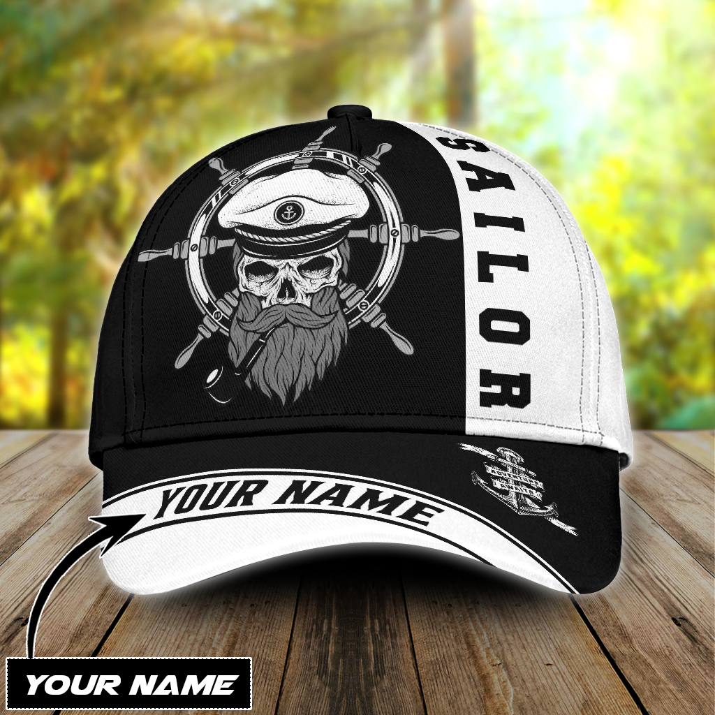 Skull Sailor On The Helm Custom Name Cap Hat