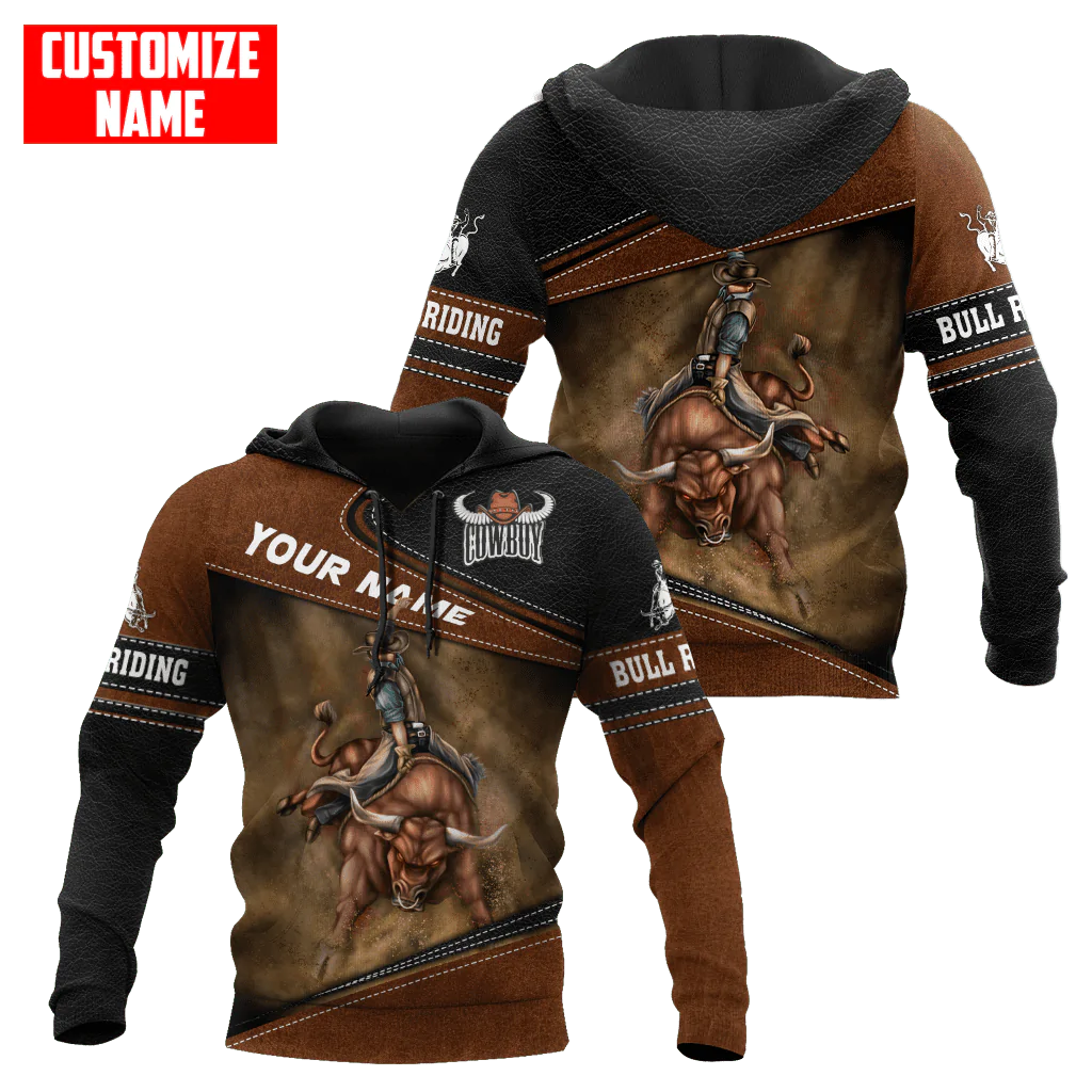 Personalized Name Cowboy Hoodie/ Bull Riding Unisex Hoodies For Him Her/ Bull Riding Lover Gifts