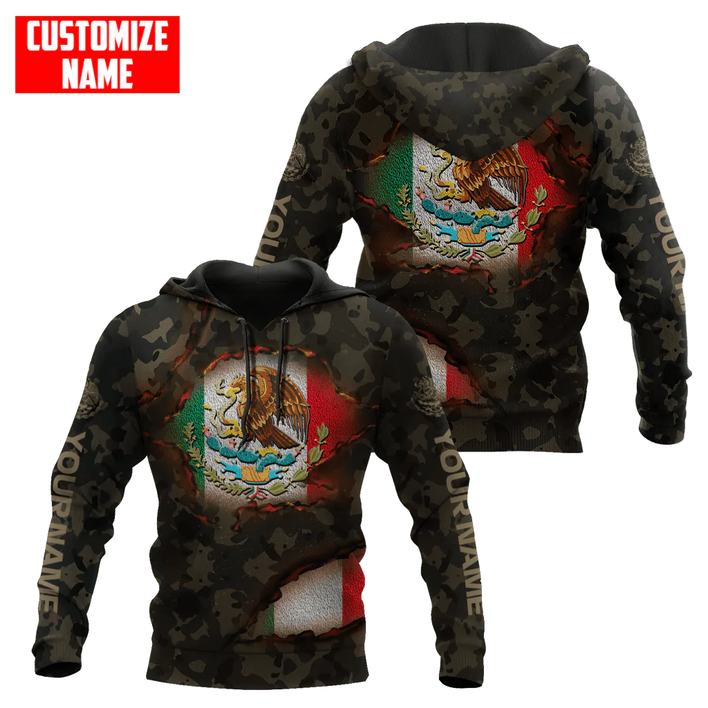 Personalized Mexico Flag Distressed Bleached All Over Printed Unisex Hoodie 3D Mexican Hoodie
