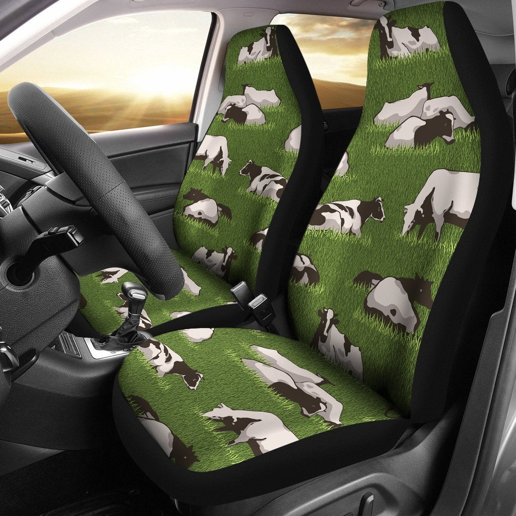 Cow On Green Grass Pattern Print Universal Fit Car Seat Covers