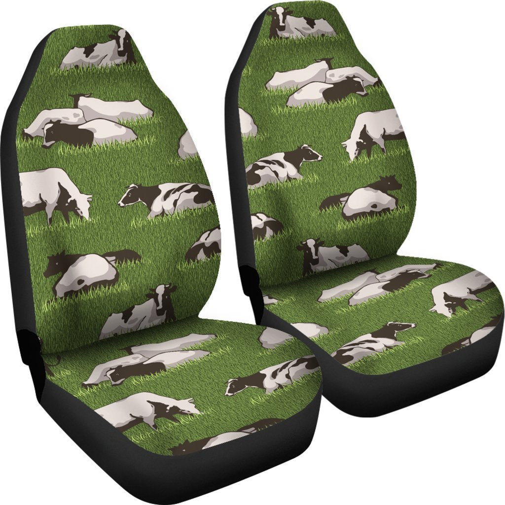 Cow On Green Grass Pattern Print Universal Fit Car Seat Covers