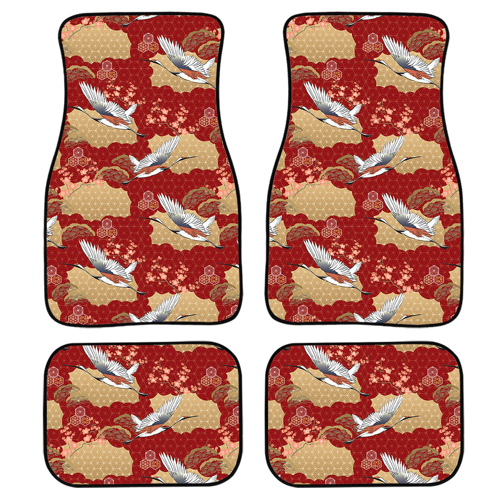 Crane Bird Kimono Pattern Print Front And Back Car Floor Mats/ Front Car Mat