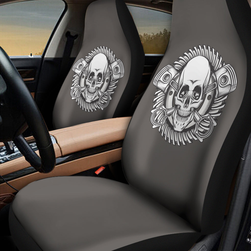 Cross Piston Mechanic Skull Print Universal Fit Car Seat Covers
