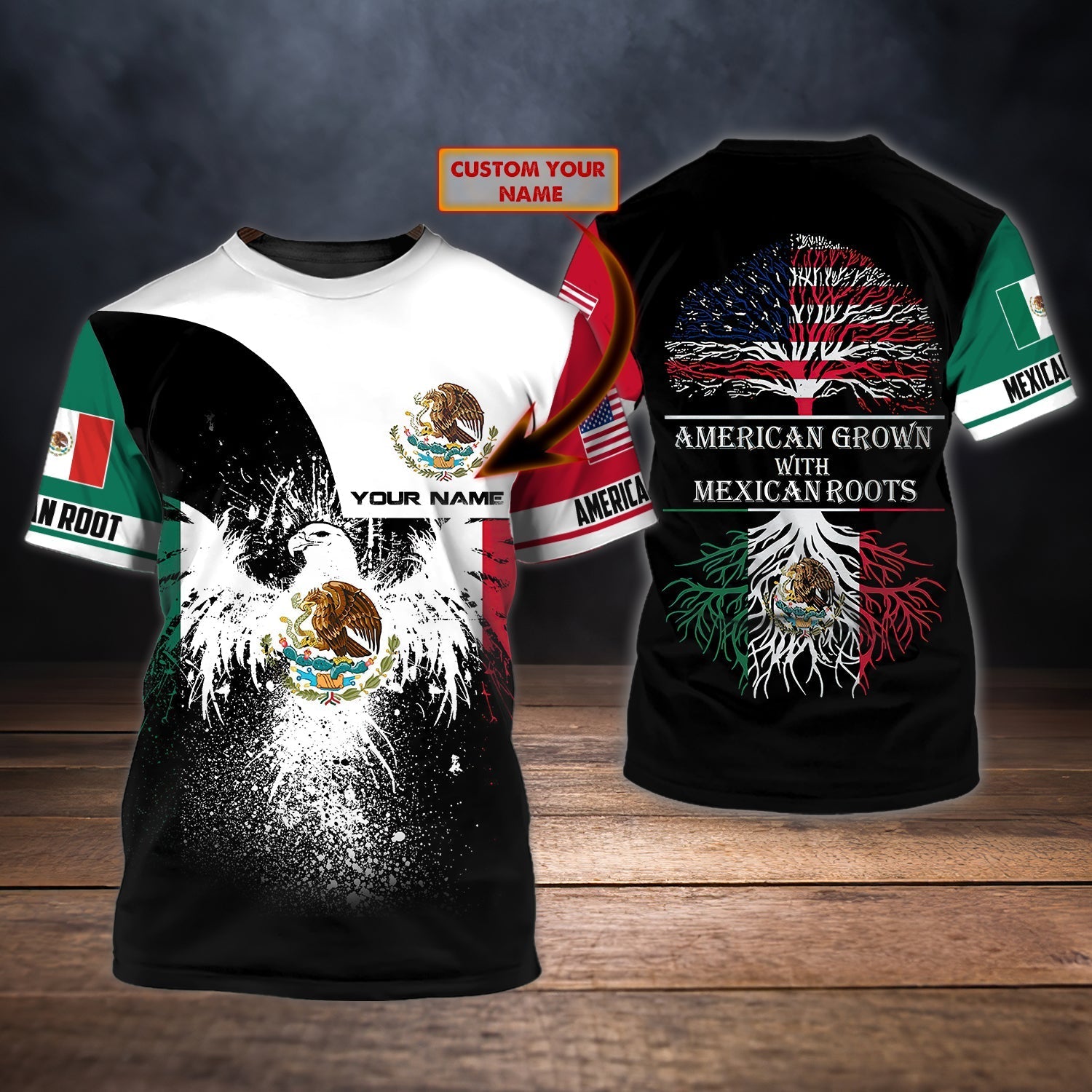 Personalized Name 3D Mexico T Shirt/ American Grow with Mexican roots/ Mexican Shirts