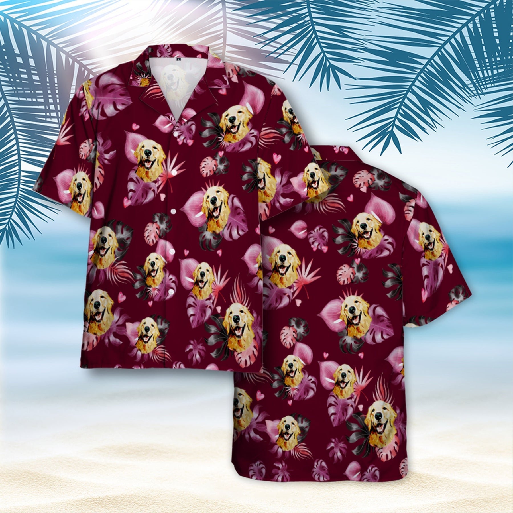 Custom Dog Hawaiian Shirt/ Tropical Aloha Shirt With Pet Face/ Custom Hawaiian Shirt for Men Women