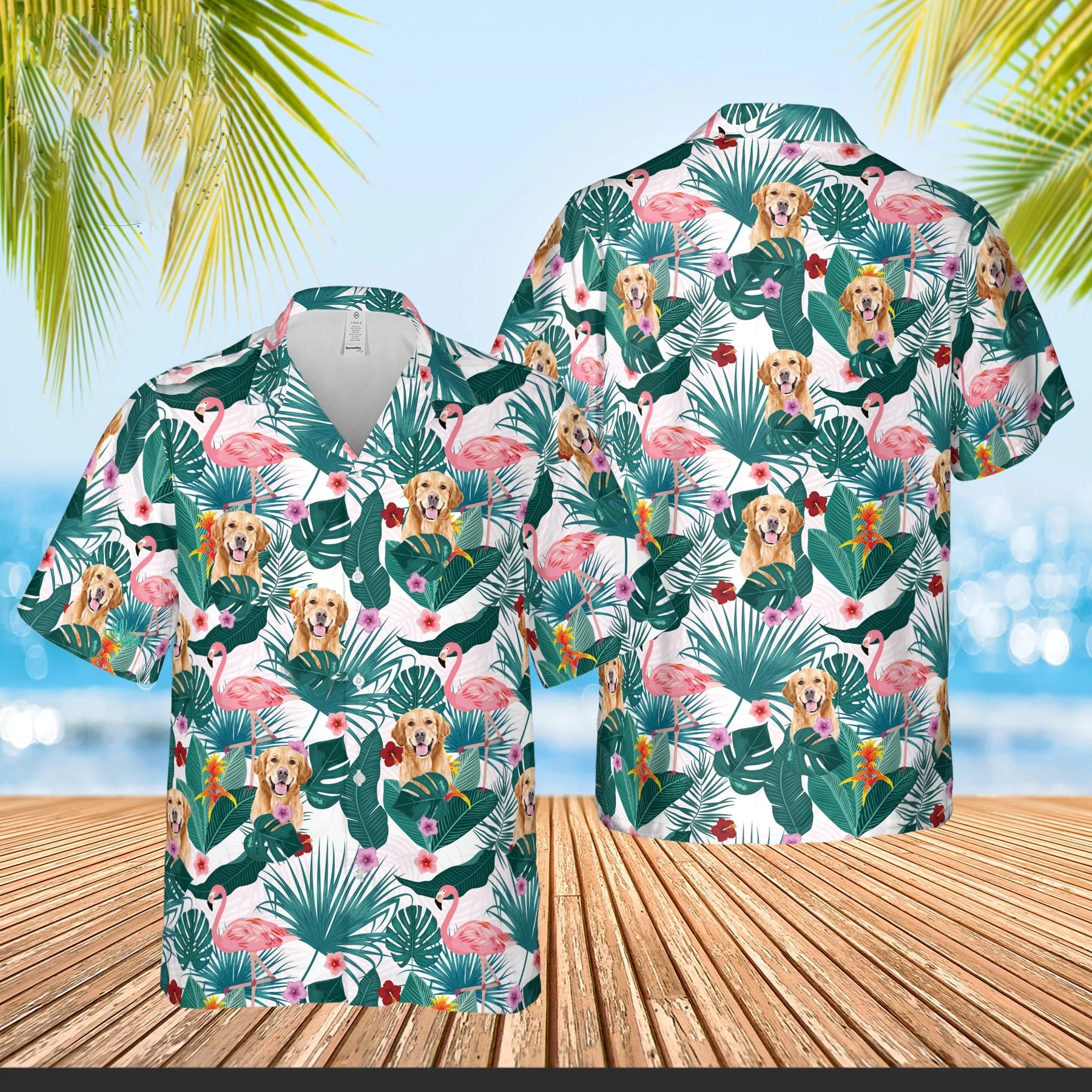 Custom Flamingo Hawaiian Shirt with Pet Face/ Personalized Dog Hawaiian Shirts from Photo/ Annyversary Gift