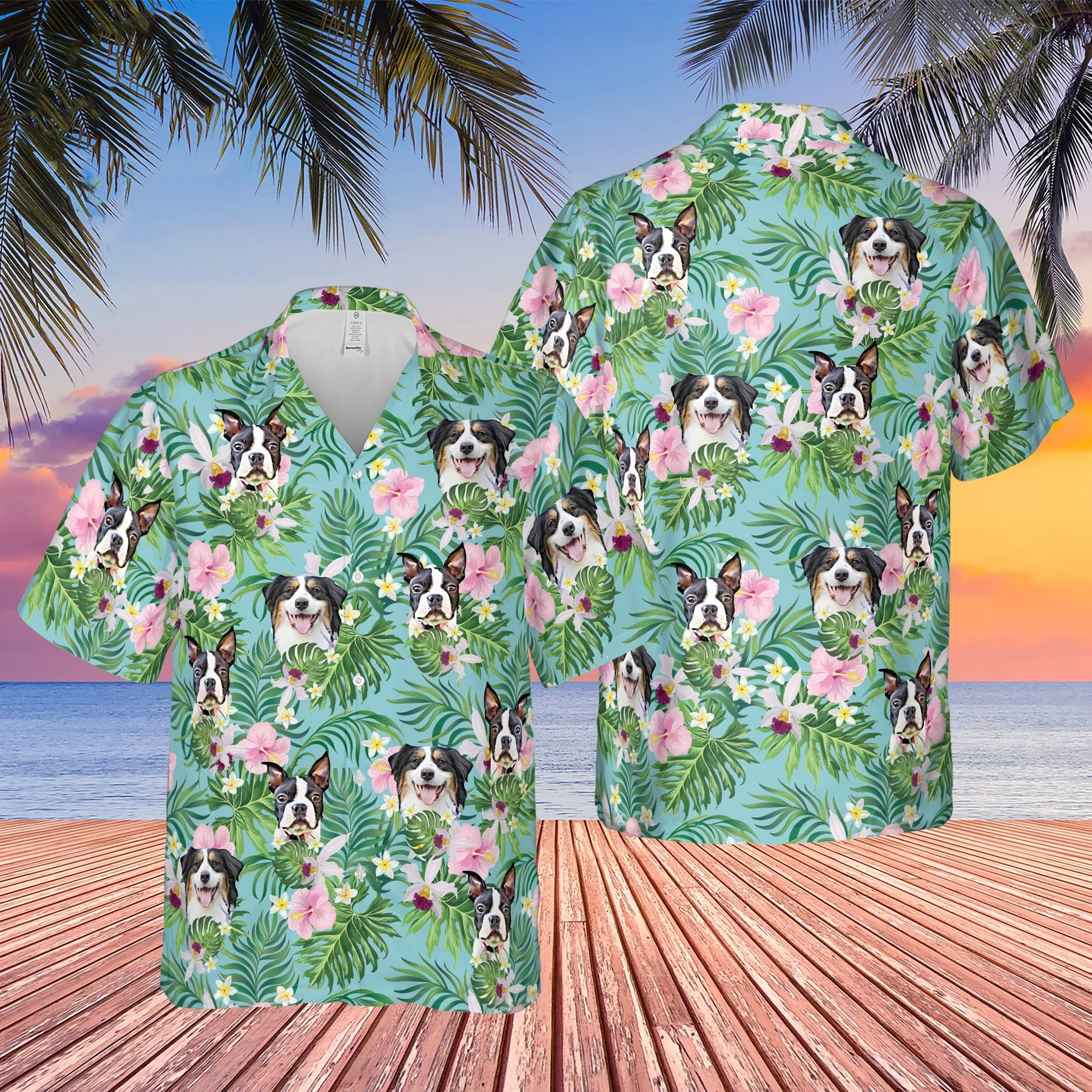 Custom Hawaiian Shirts With Pet Face/ Personalized Dog Cat Floral Hawaiian Shirt/ Mens Aloha Shirt