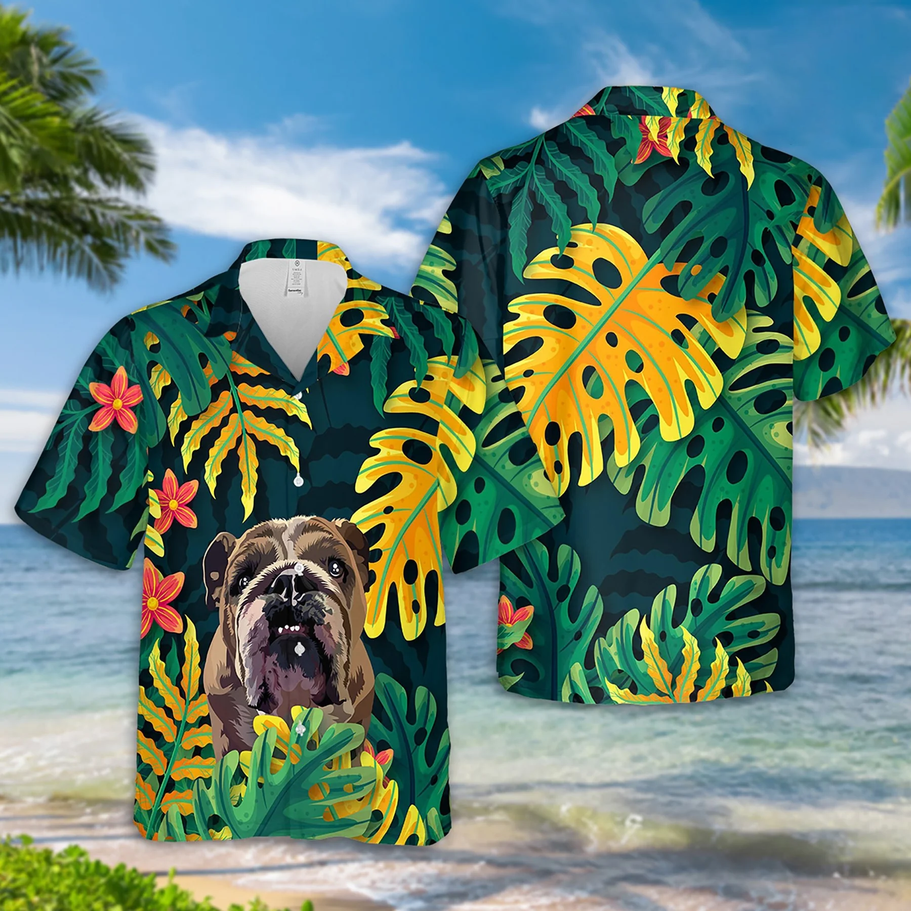 Custom Pet Hand-Painting Hawaiian Shirts For Men/ Hawaiian Outfit For Couple/ Dog Hand-Painted on Hawaii Shirt