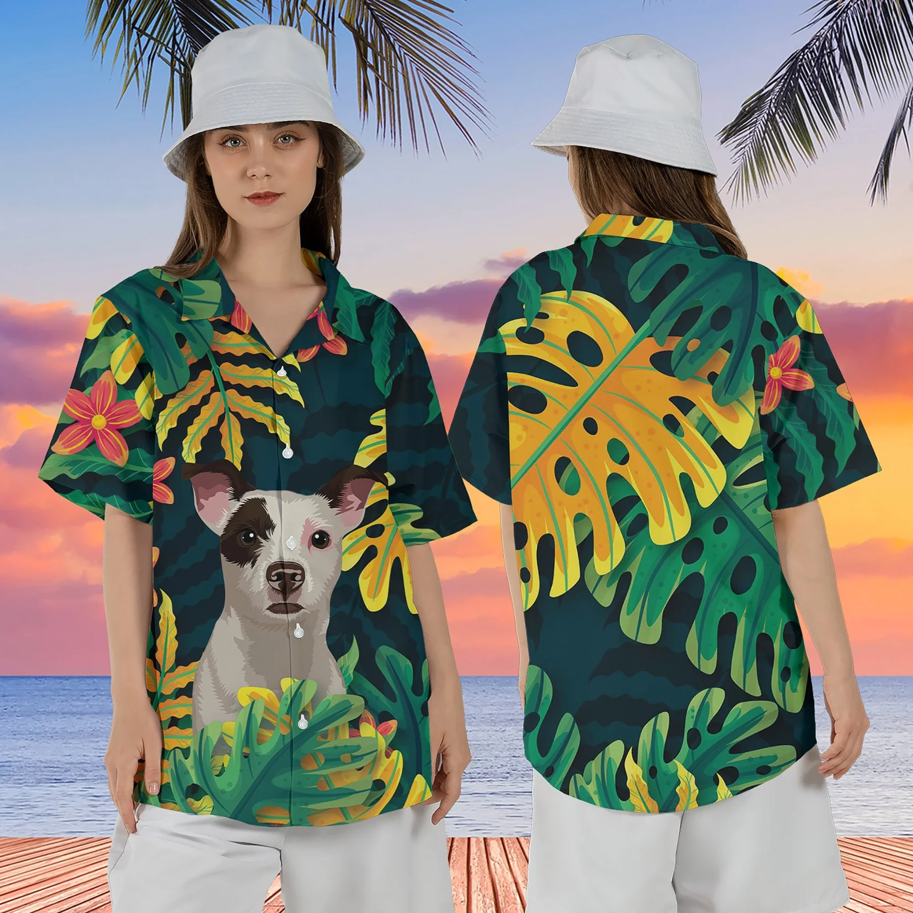 Custom Pet Hand-Painting Hawaiian Shirts For Men/ Hawaiian Outfit For Couple/ Dog Hand-Painted on Hawaii Shirt
