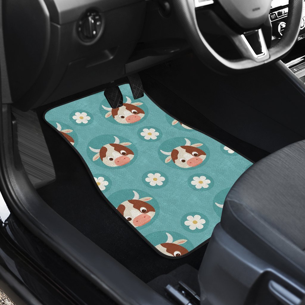 Cute Cow And Daisy Flower Pattern Print Front And Back Car Floor Mats/ Front Car Mat