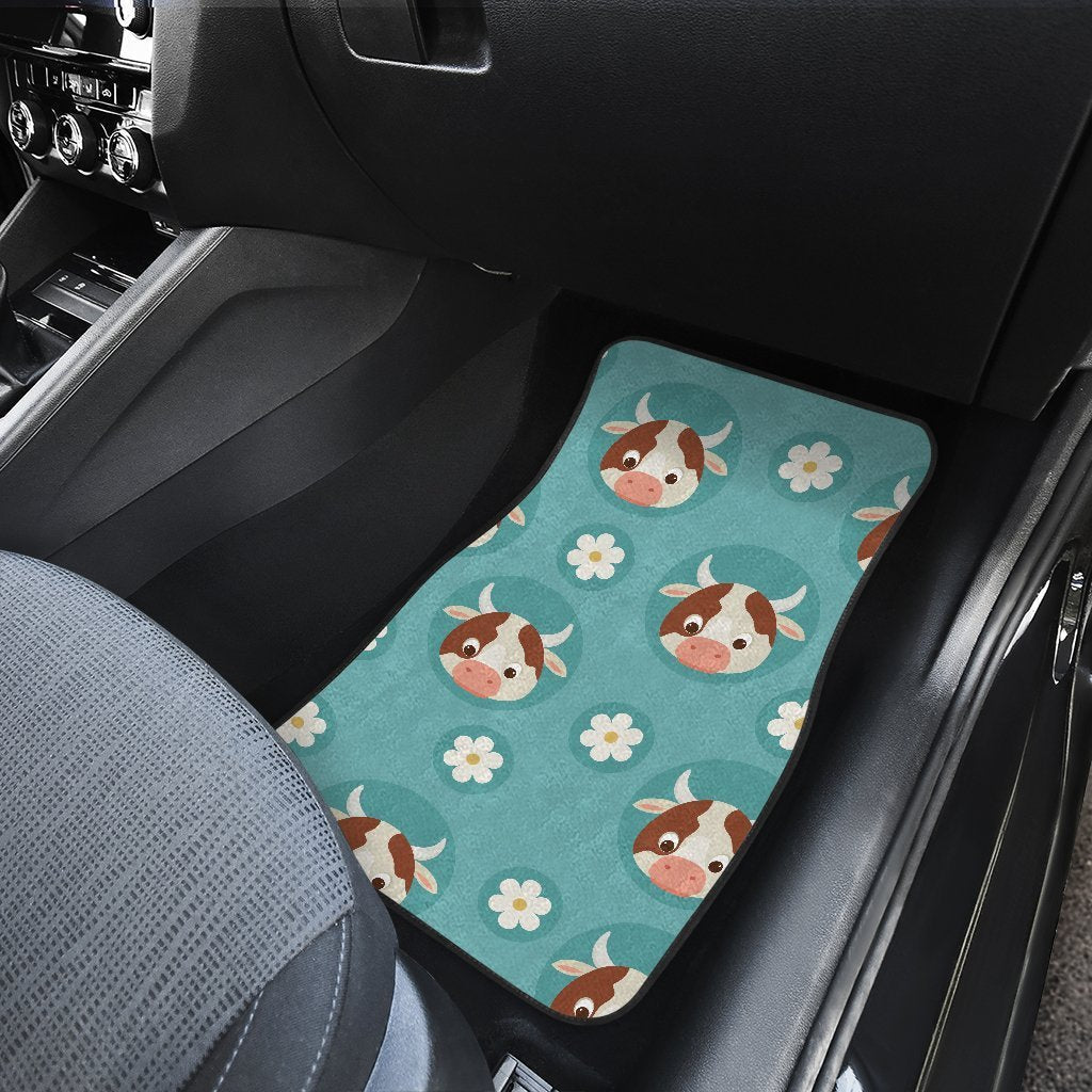 Cute Cow And Daisy Flower Pattern Print Front And Back Car Floor Mats/ Front Car Mat