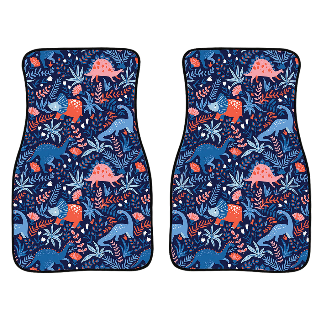 Cute Dino Leaves And Flowers Print Front And Back Car Floor Mats/ Front Car Mat