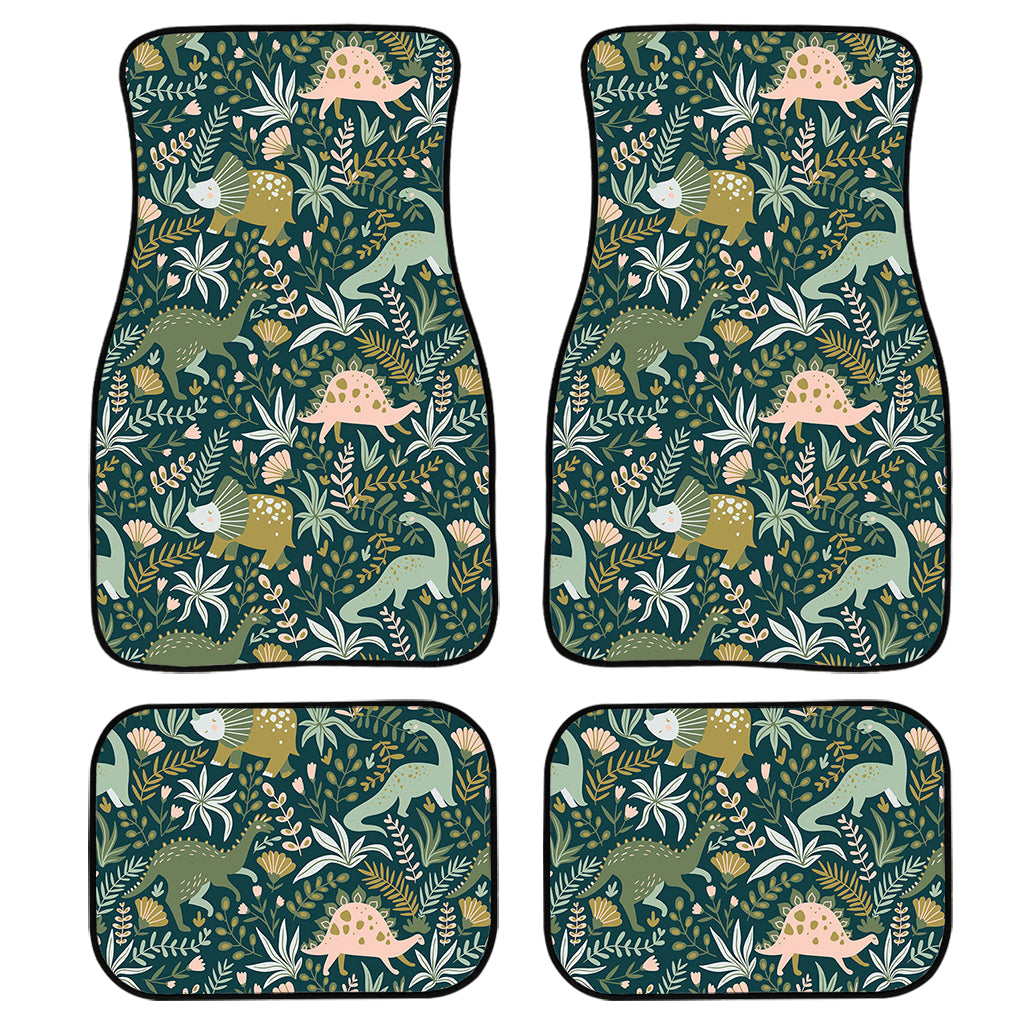 Cute Dino Tropical Leaves Pattern Print Front And Back Car Floor Mats/ Front Car Mat