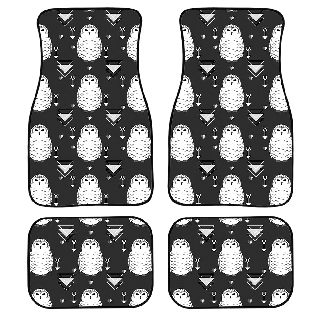Cute White And Grey Owl Pattern Print Front And Back Car Floor Mats/ Front Car Mat