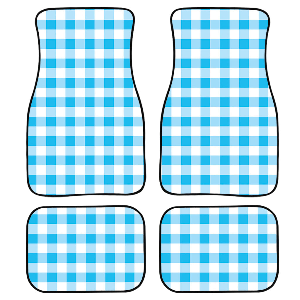 Cyan Blue And White Gingham Print Front And Back Car Floor Mats/ Front Car Mat