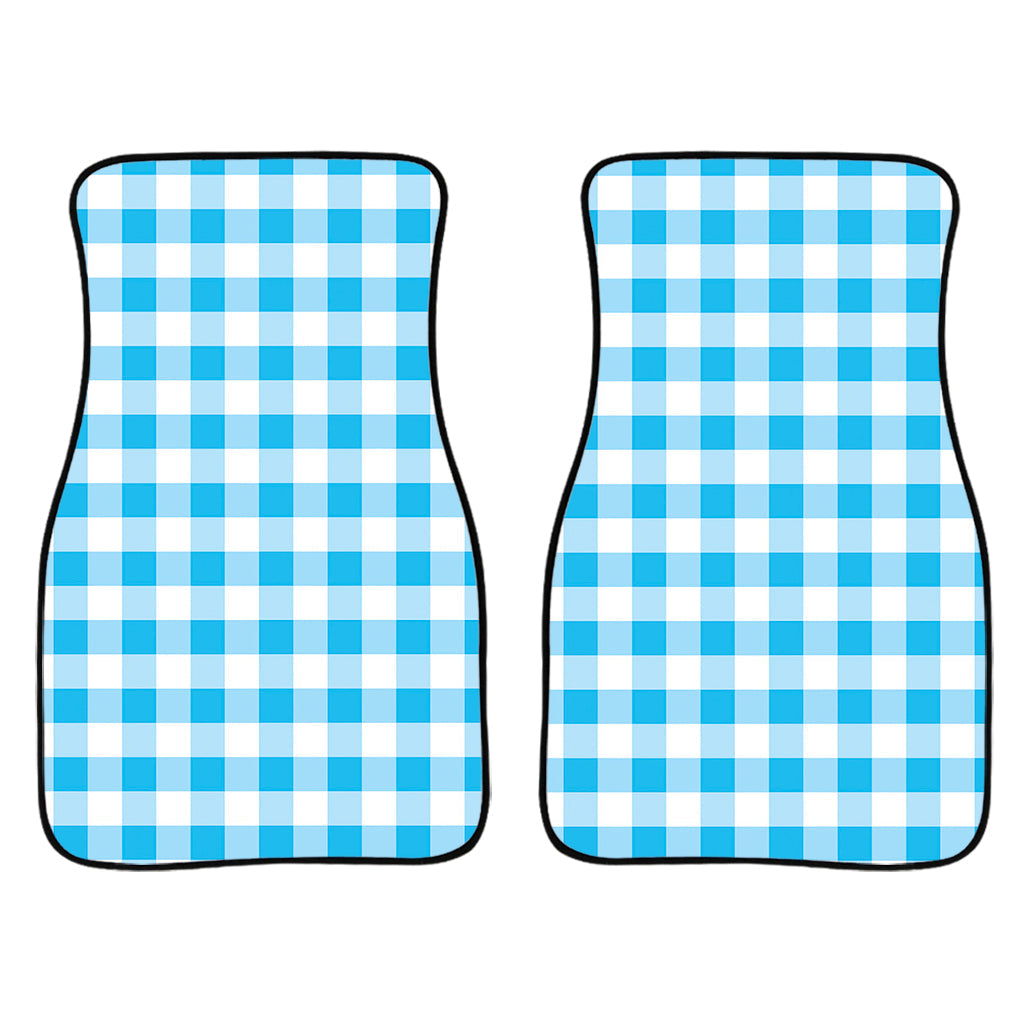 Cyan Blue And White Gingham Print Front And Back Car Floor Mats/ Front Car Mat