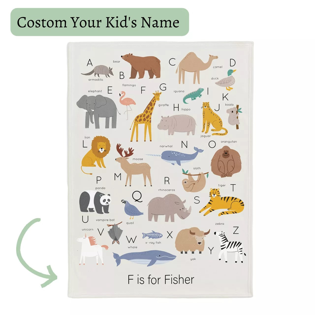 Custom Name Baby Animal Warm Blanket/ Cute Gift For New Born Baby/ Bear Unicorn Shark Cute Animal Blanket For Kids