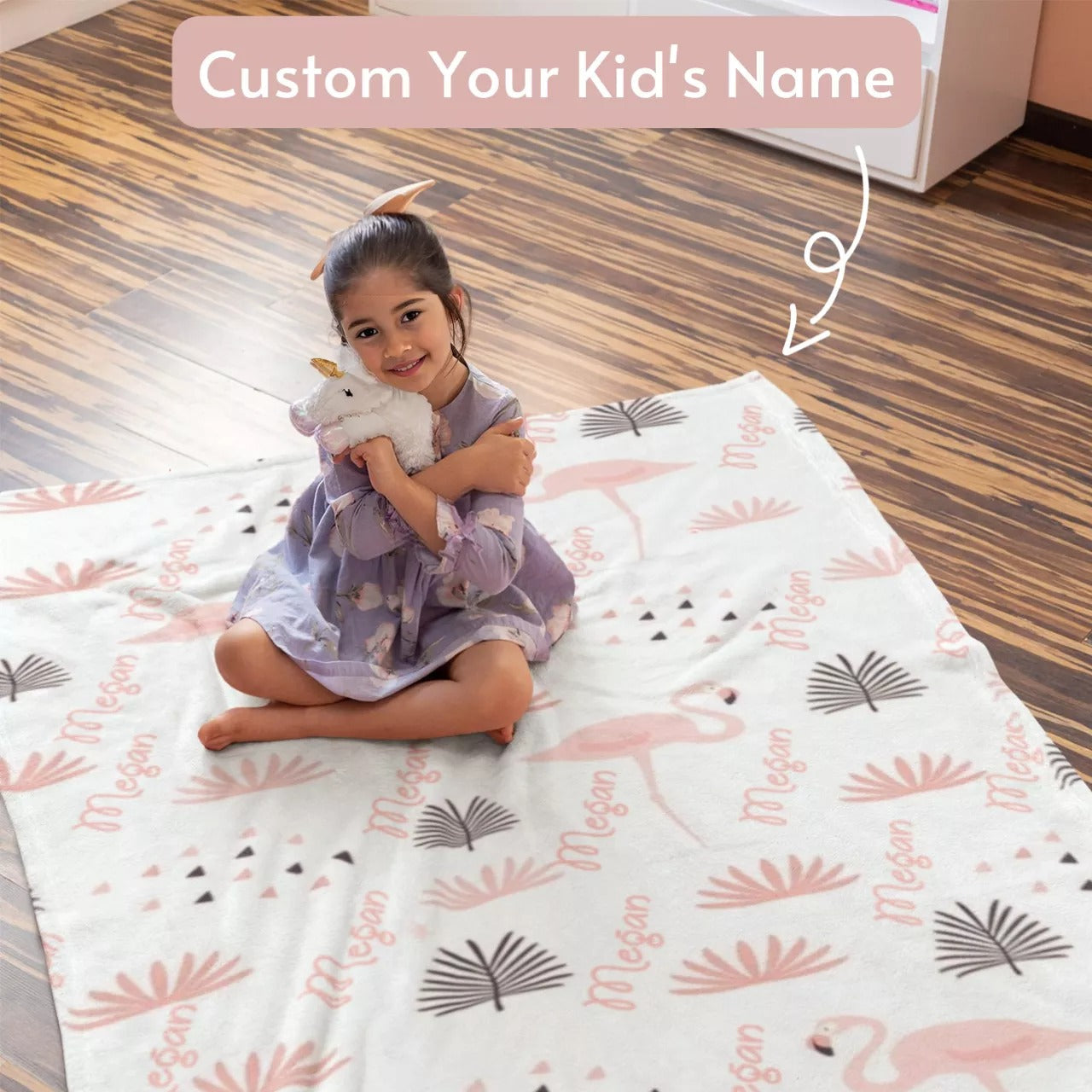 Custom With Name Baby Cute Flamingo Blanket New Born Baby Gift Throw Blanket Animal Kid Baby Blanket