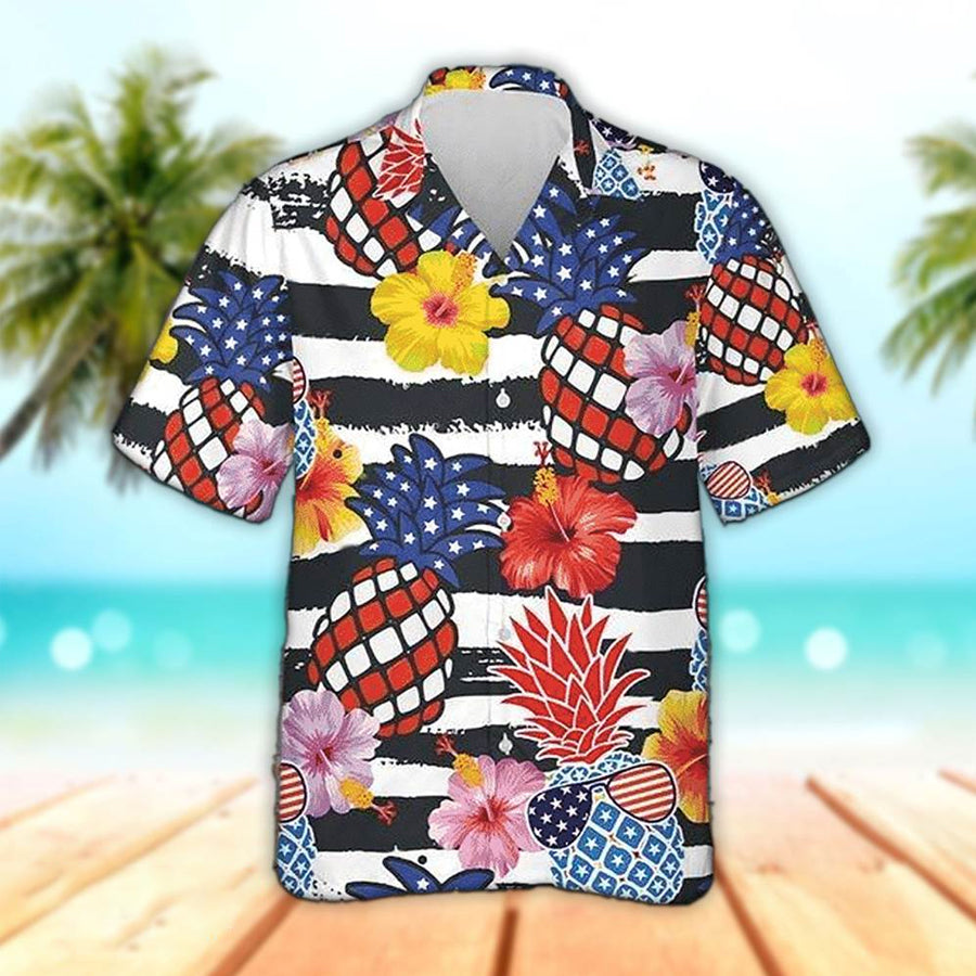 Pineapple Hawaiian Shirt/ Patriotic Pineapple Hawaiian Aloha Beach Shirt