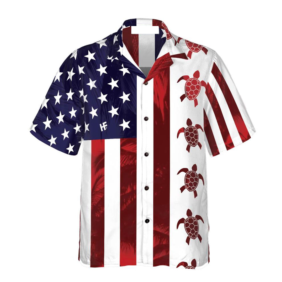 Turtle Flag American Hawaiian Shirt/ 4th of july Hawaiian Shirt for men and women
