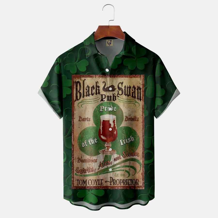 St. Patrick''s Day Chest Pocket Short Sleeve Casual Shirt/ St. Patrick''s Day Shamrocks shirt