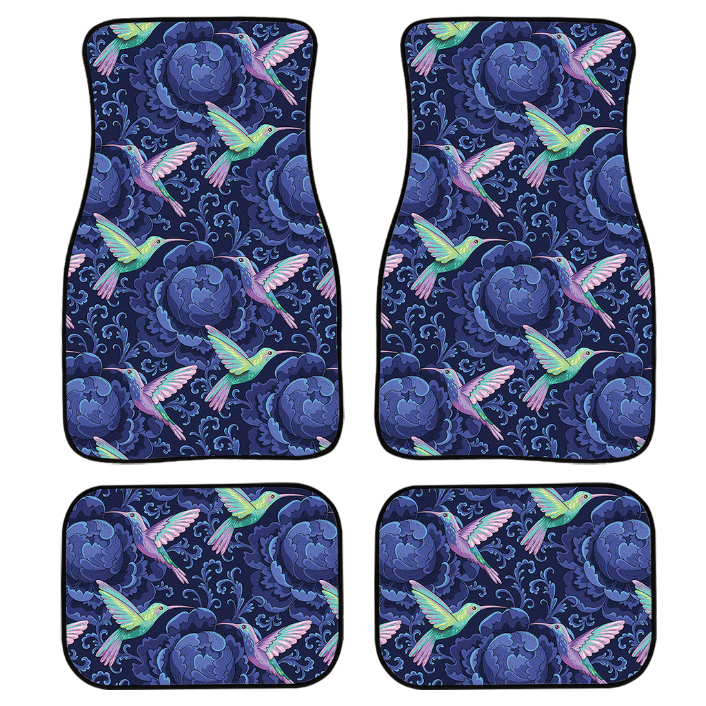 Dark Blue Floral Hummingbird Print Front And Back Car Floor Mats/ Front Car Mat